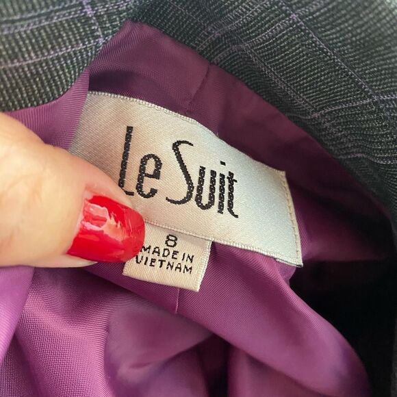 #officesiren 💃 LeSuit Sz8 Lined Gray & Purple Plaid Blazer - Picture 2 of 9